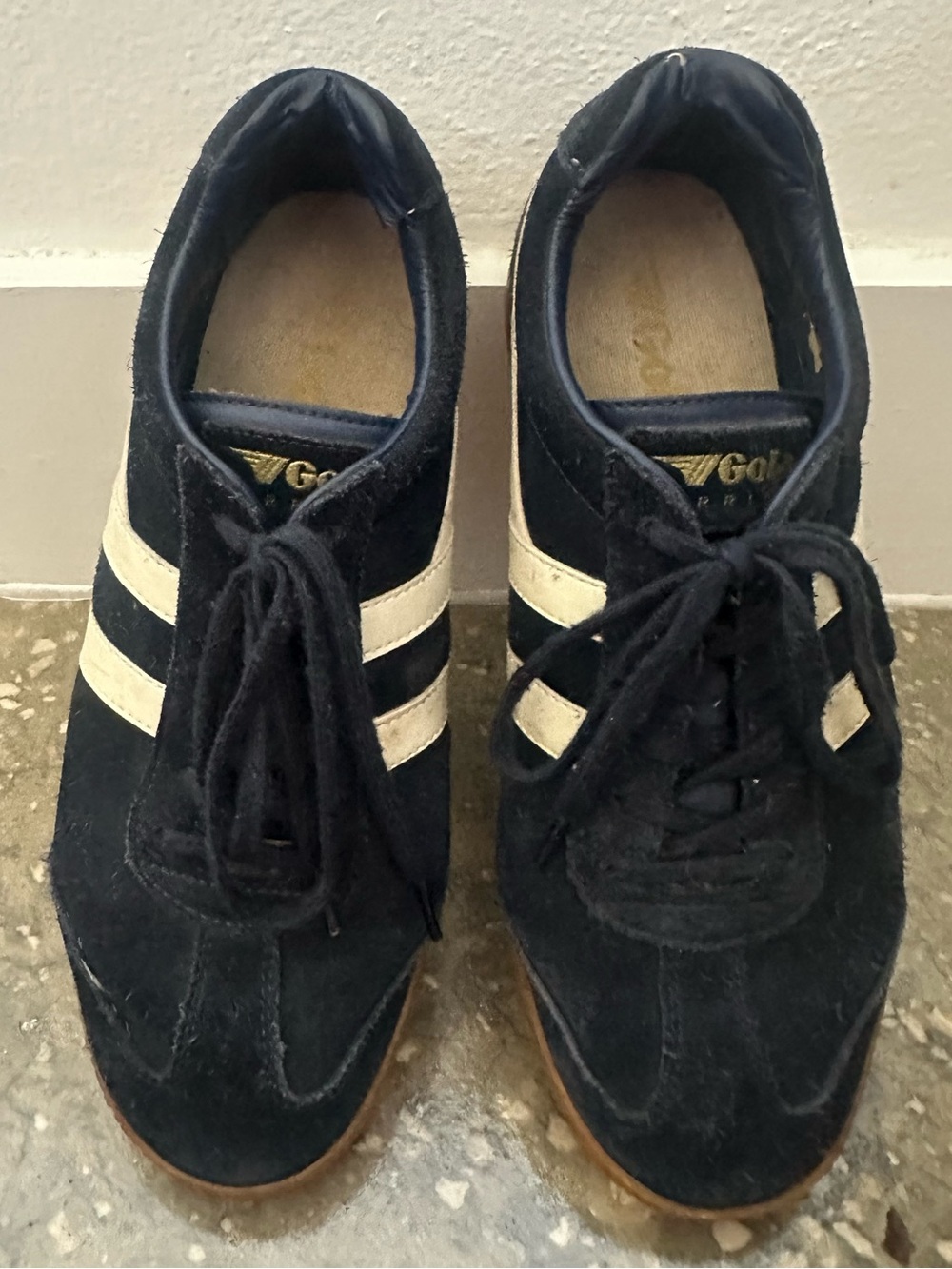 Gola Women’s Navy Suede Sneakers with Cream Stripes